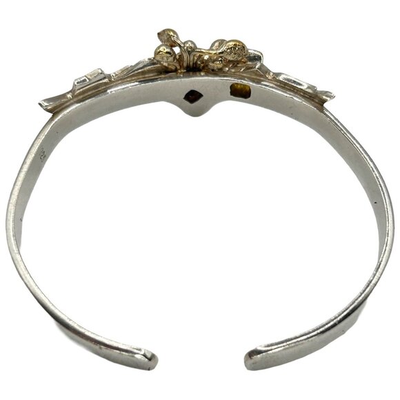 Vintage 925 Sterling Silver Modernist Cuff Bracelet with Amethyst and Citrine - Picture 4 of 5